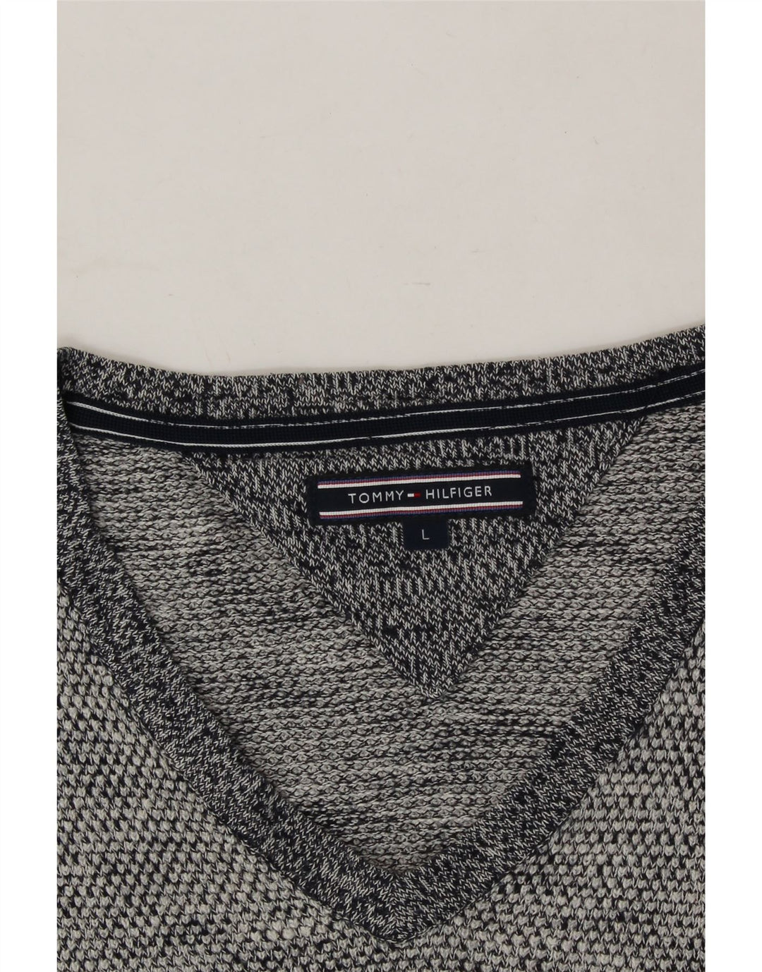 TOMMY HILFIGER Mens V-Neck Jumper Sweater Large Navy Blue Cotton Vintage Tommy Hilfiger and Second-Hand Tommy Hilfiger from Messina Hembry 