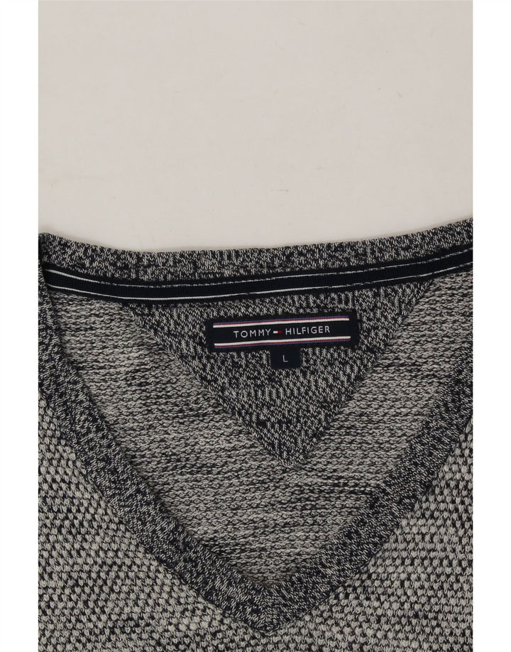 TOMMY HILFIGER Mens V-Neck Jumper Sweater Large Navy Blue Cotton Vintage Tommy Hilfiger and Second-Hand Tommy Hilfiger from Messina Hembry 