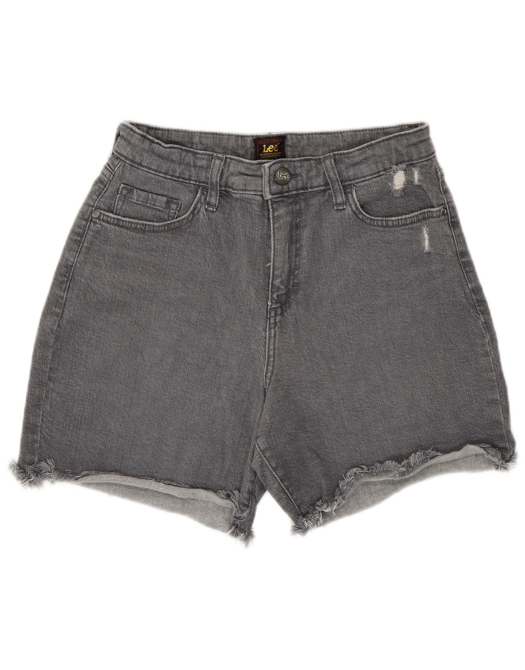 Shorts jeans feminino Lee desgastado US 4 pequeno W27 algodão cinza