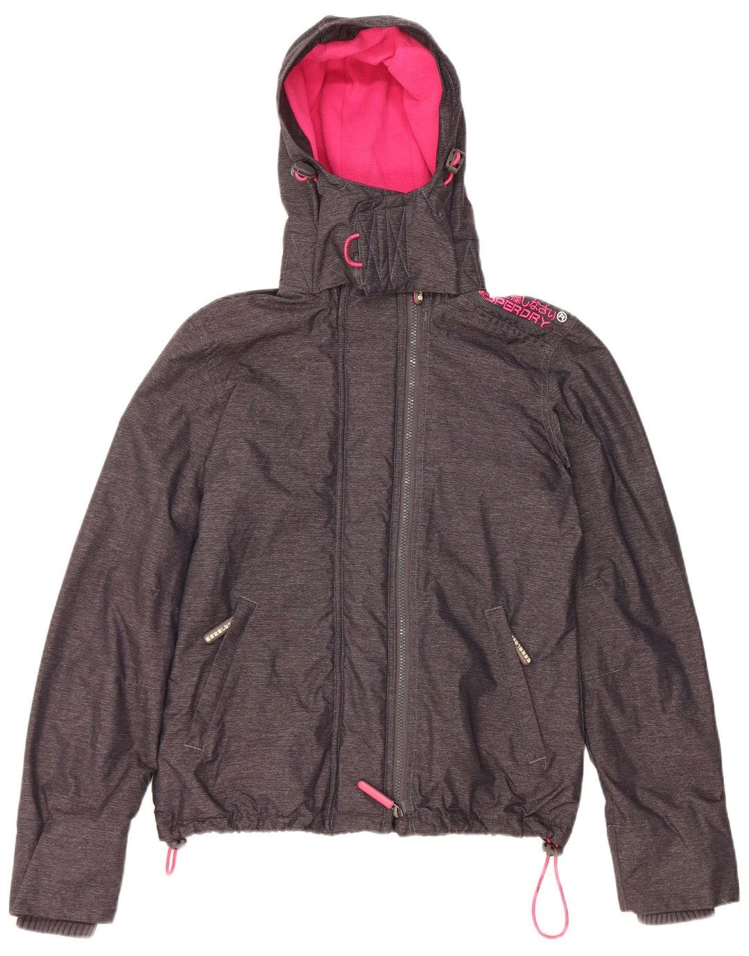 Jaqueta corta-vento feminina Superdry com capuz e blusão UK 14 médio preto