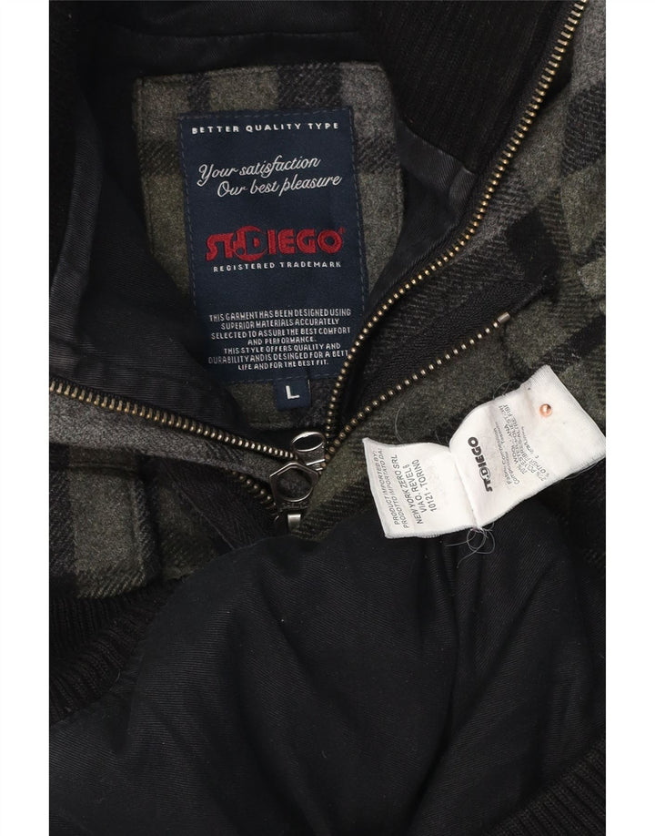 Jaqueta bomber masculina vintage UK 40 grande lã xadrez cinza