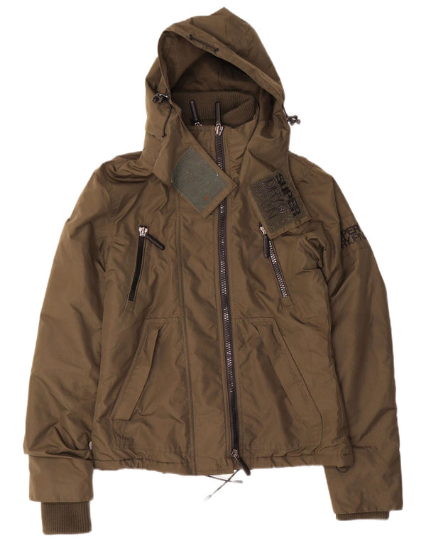 Jaqueta corta-vento com capuz feminina Superdry UK 8 poliéster cáqui pequeno