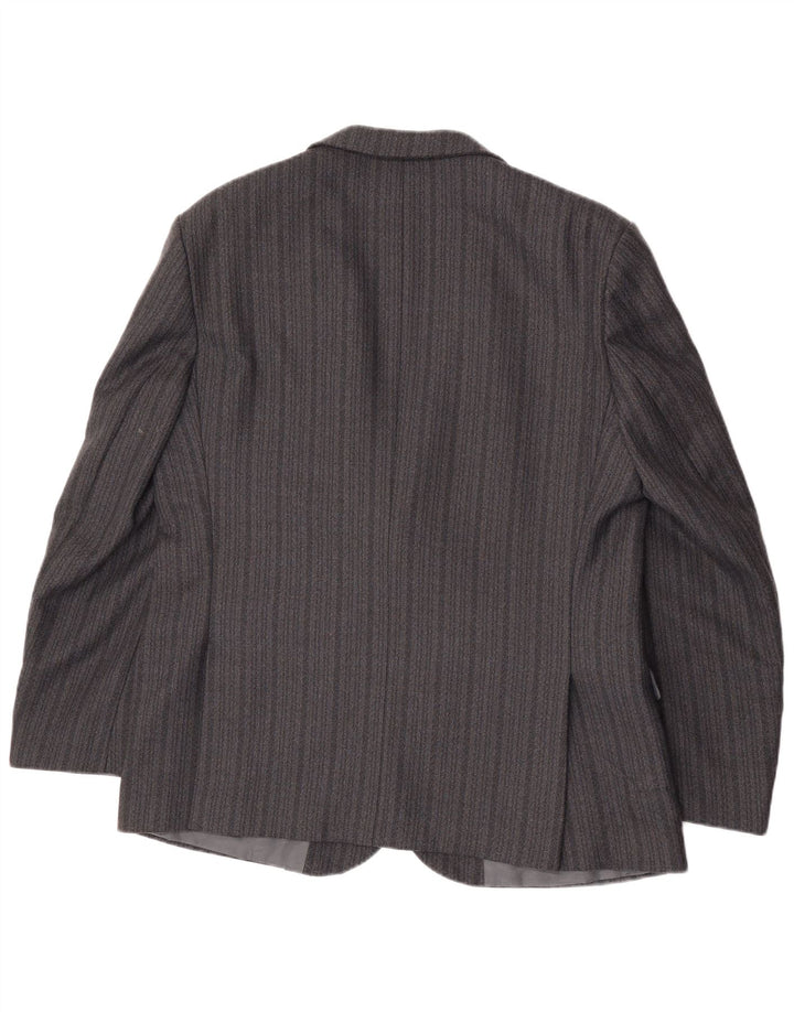Jaqueta blazer masculina vintage com 2 botões Reino Unido 44 2XL Terylene listrado cinza