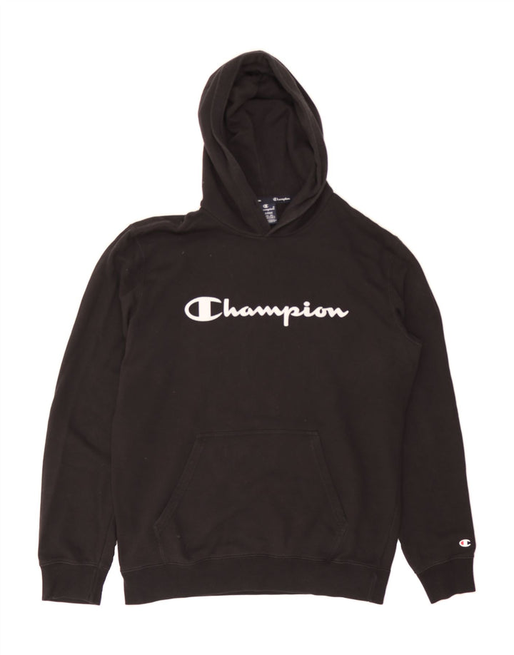 CHAMPION Mens Graphic Hoodie Jumper XL Black Cotton Vintage Champion and Second-Hand Champion from Messina Hembry 