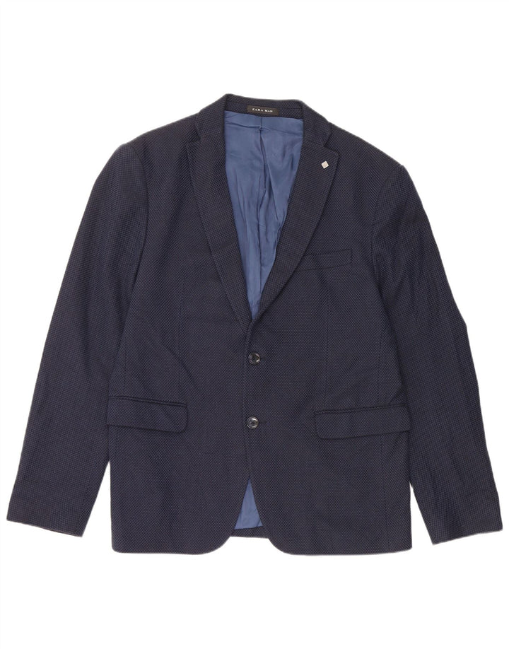 Jaqueta blazer masculina Zara com 2 botões EU 52 grande algodão azul marinho
