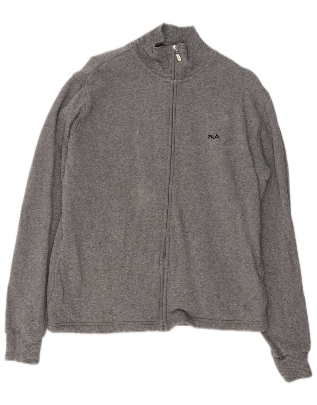 Jaqueta feminina Fila Tracksuit Top UK 14 grande algodão manchado cinza