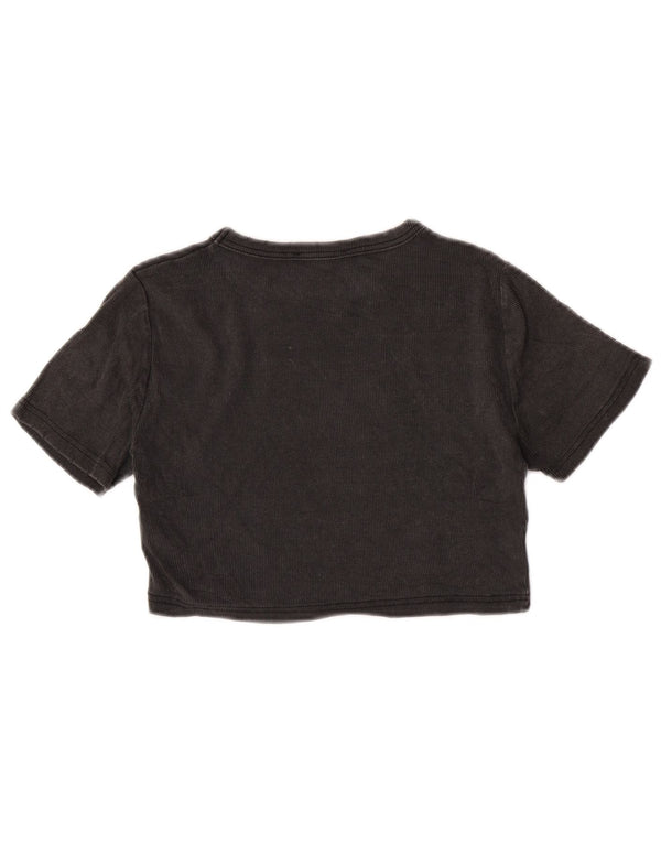 Camiseta feminina Zara Crop Top UK 14 grande algodão cinza