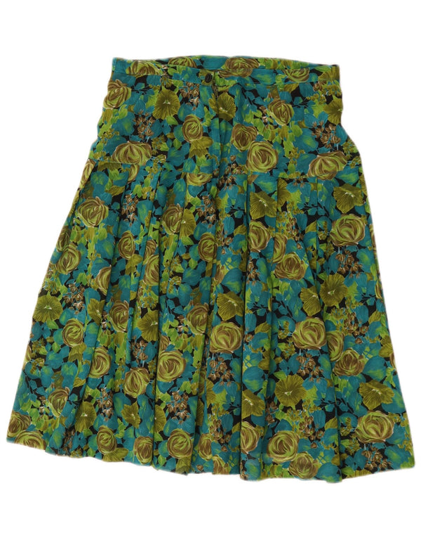 Saia feminina vintage plissada linha A W30 verde médio floral