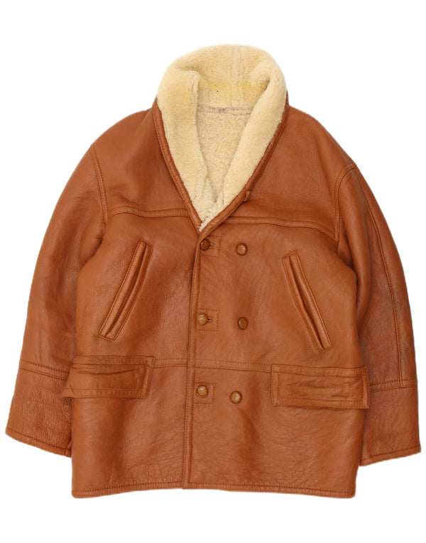 Jaqueta masculina vintage de peito duplo Shearling IT 54 2XL marrom