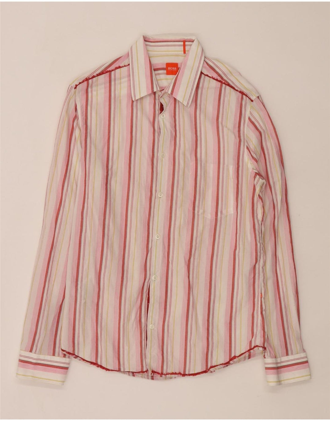 Camisa masculina Hugo Boss grande algodão listrado rosa