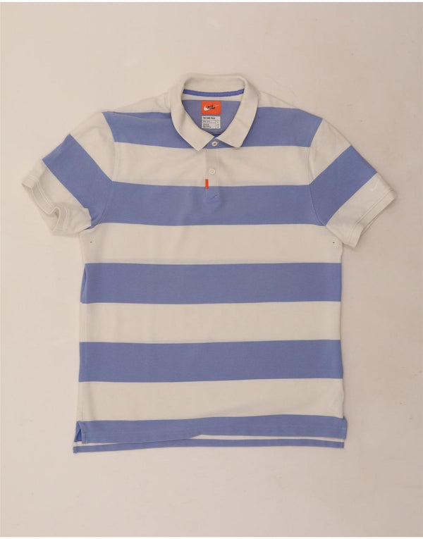 Camisa polo masculina NIKE Dri Fit Rugby grande listrada branca de algodão