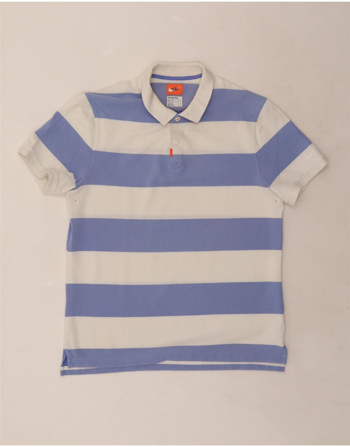 Camisa polo masculina NIKE Dri Fit Rugby grande listrada branca de algodão