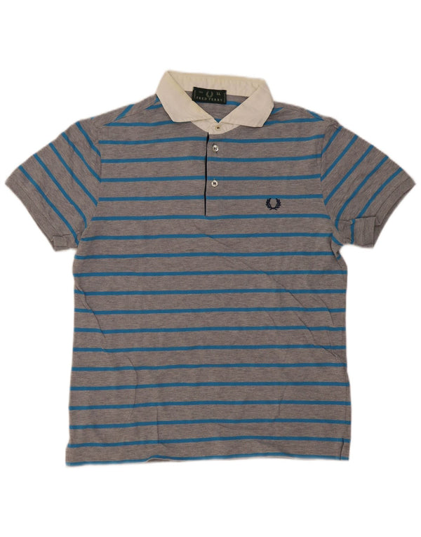 Camisa polo masculina de rugby Fred Perry XL listrada cinza de algodão