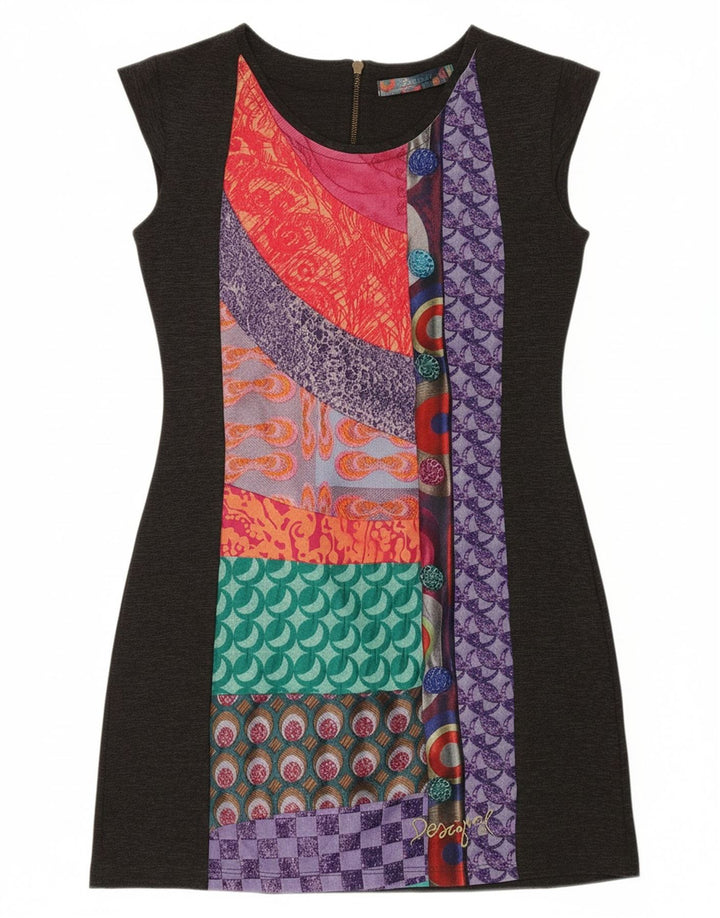DESIGUAL Vestido feminino com bainha UK 14 grande patchwork preto