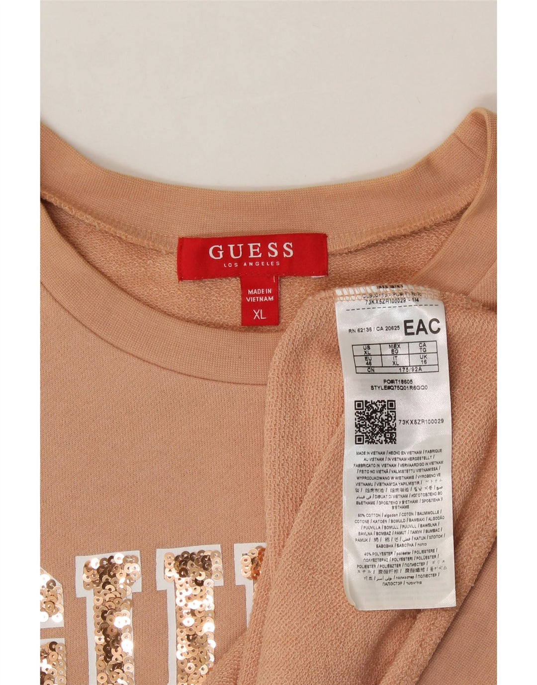GUESS Womens Graphic Sweatshirt Jumper UK 16 Large Pink Cotton Vintage Guess and Second-Hand Guess from Messina Hembry 