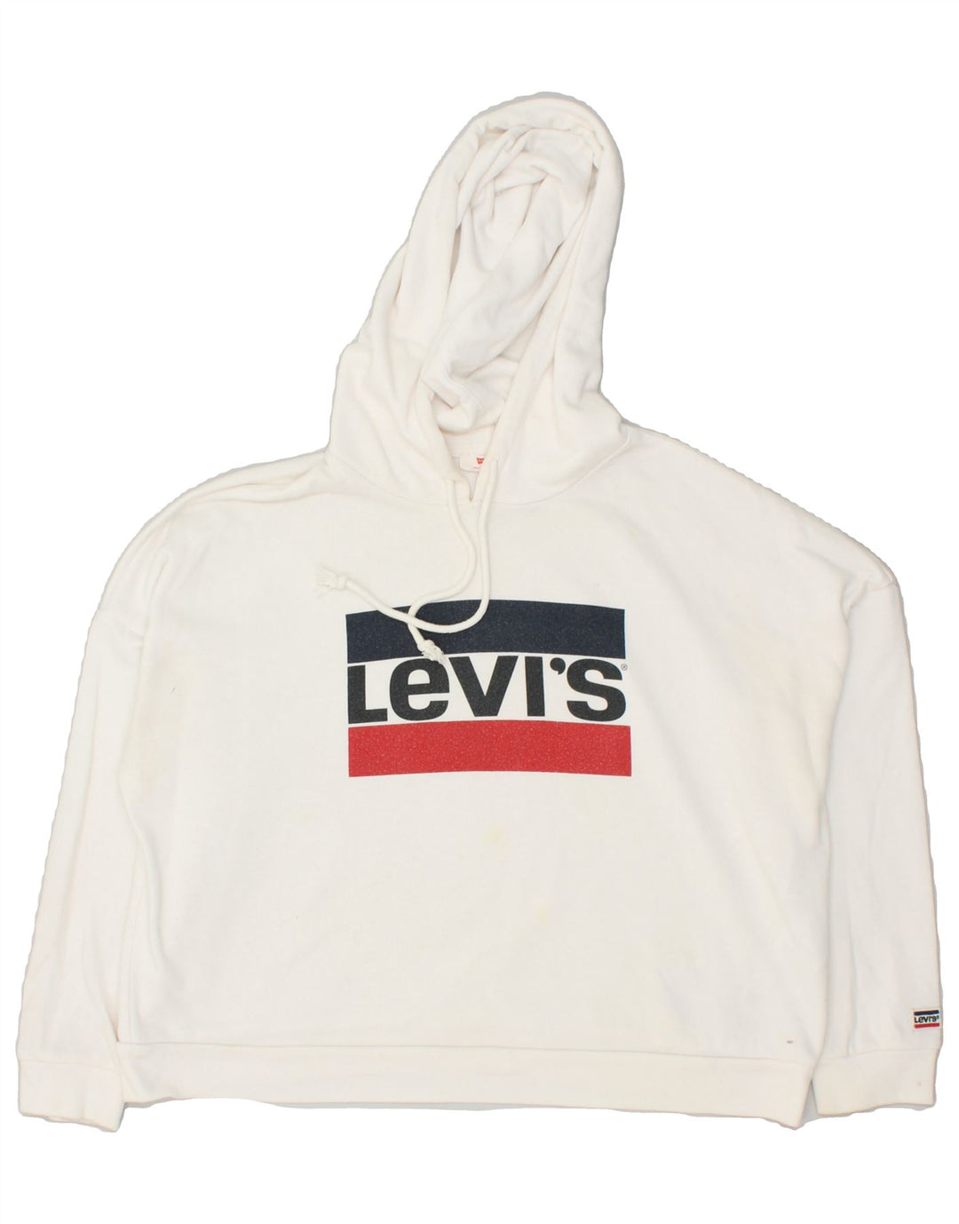 LEVI'S Womens Oversized Crop Graphic Hoodie Jumper UK 14 Medium White Vintage Levi's and Second-Hand Levi's from Messina Hembry 