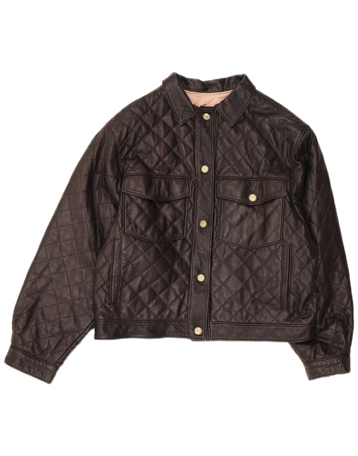 Jaqueta de couro feminina vintage Reino Unido 14 couro preto médio