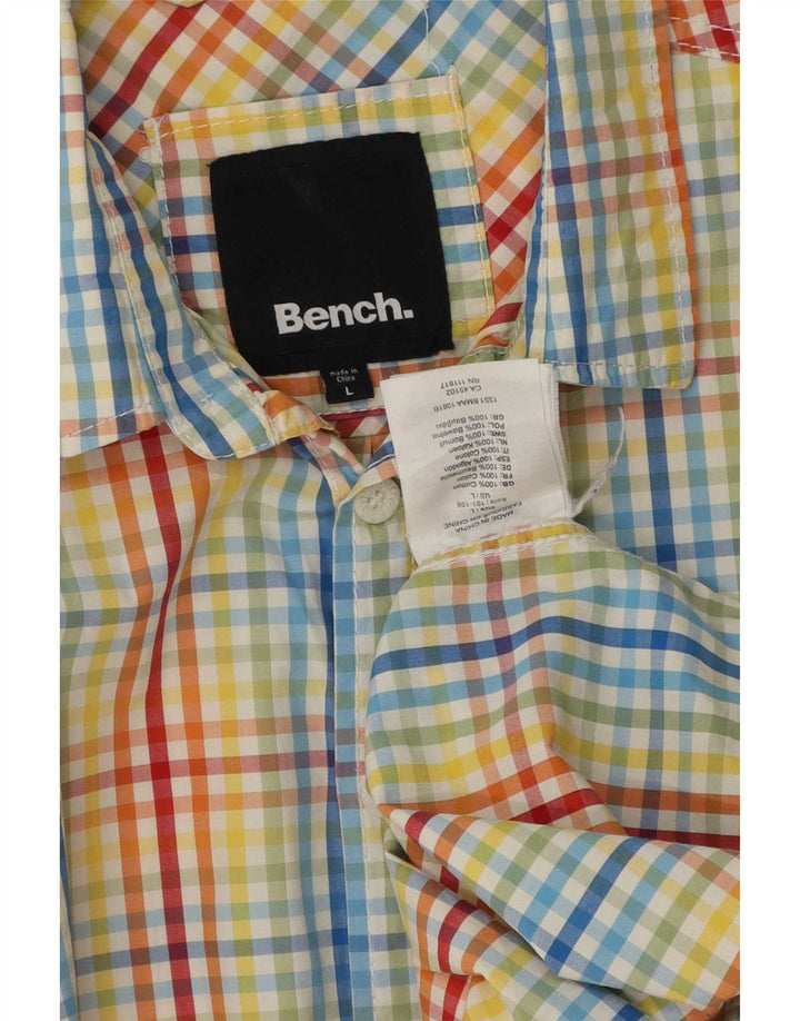 Camisa masculina de manga curta Bench grande algodão xadrez multicolorido