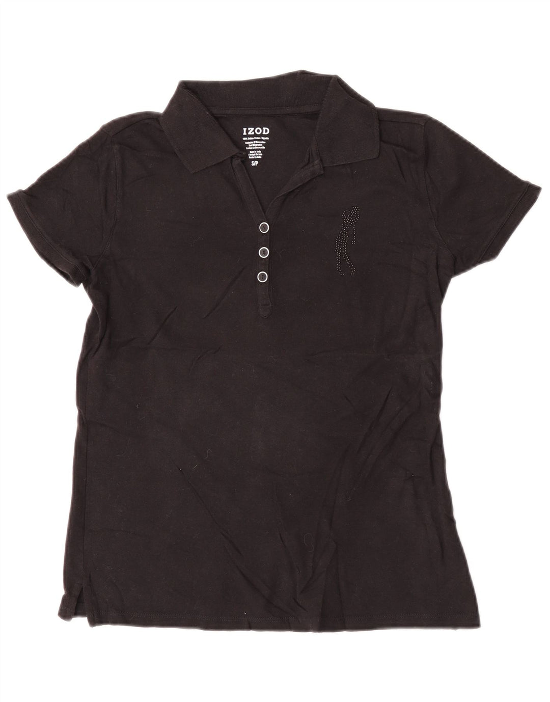 Camisa polo feminina Izod UK 10 pequena algodão preto