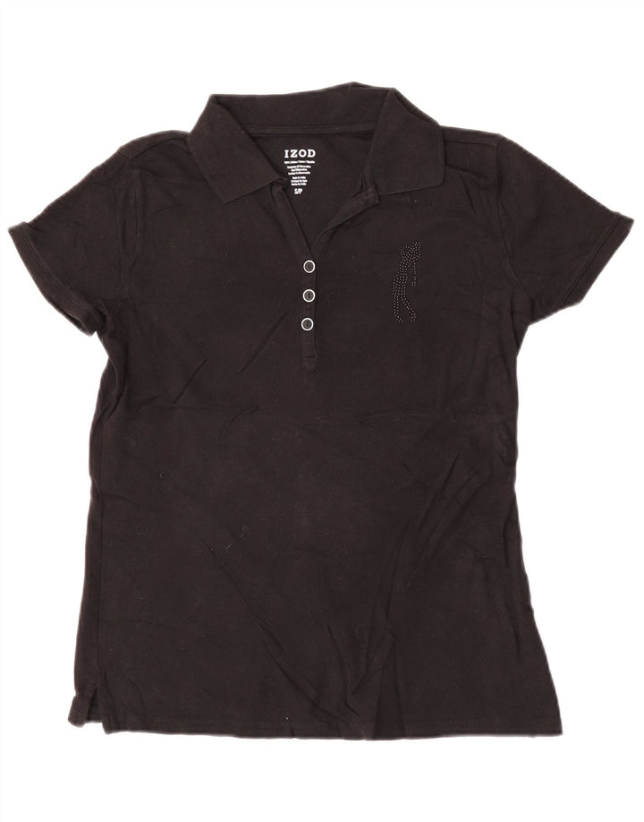 Camisa polo feminina Izod UK 10 pequena algodão preto