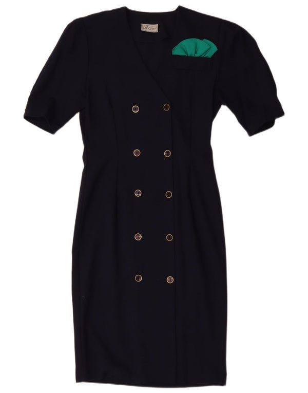 Vestido feminino vintage com bainha dupla, tamanho 10, azul marinho grande