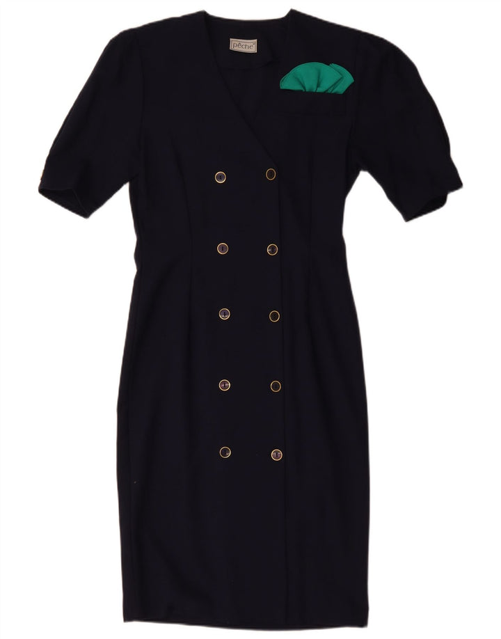 Vestido feminino vintage com bainha dupla, tamanho 10, azul marinho grande