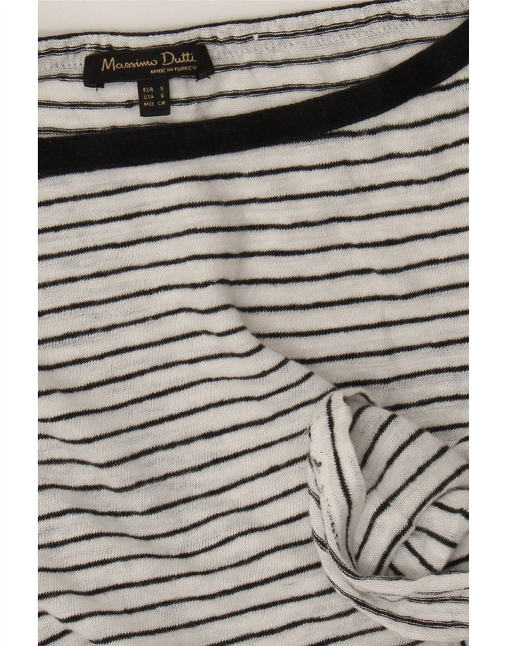 Top feminino Massimo Dutti de manga comprida UK 10 pequeno listrado branco náutico