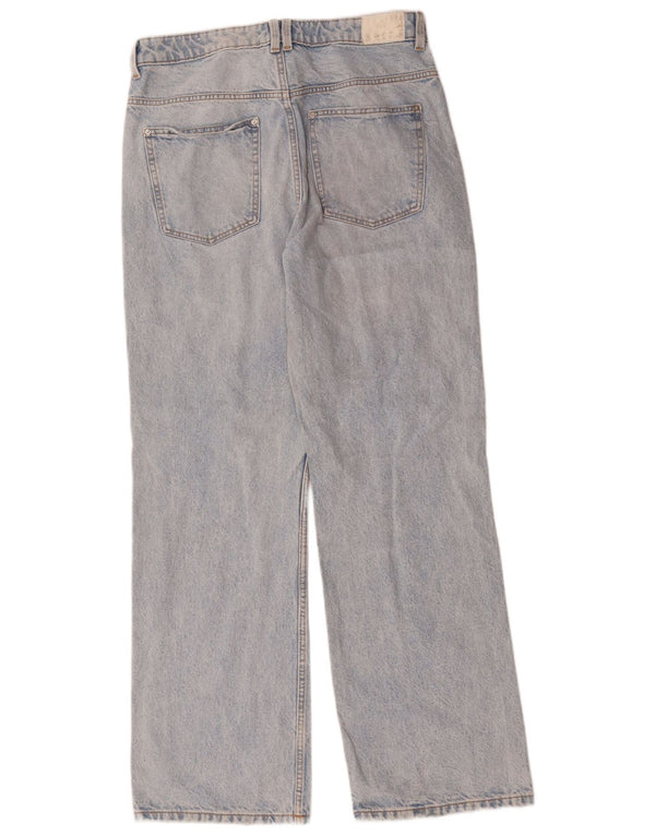 Zara Jeans feminino cintura alta com perna larga UE 42 grande W32 L32 algodão azul