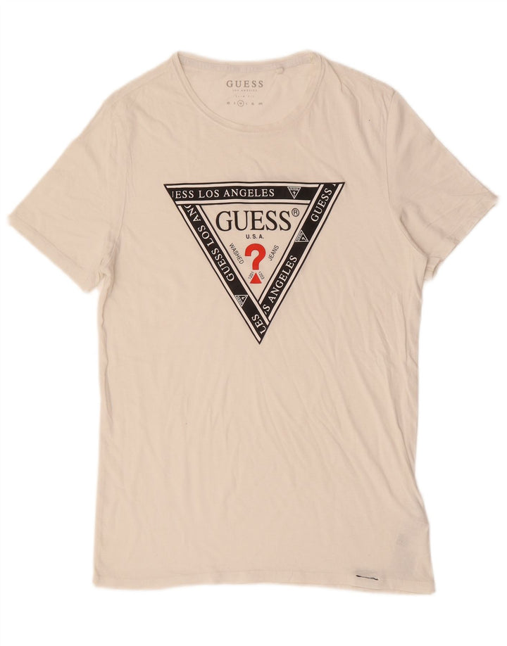 Camiseta masculina GUESS Slim Fit gráfica top médio off white algodão