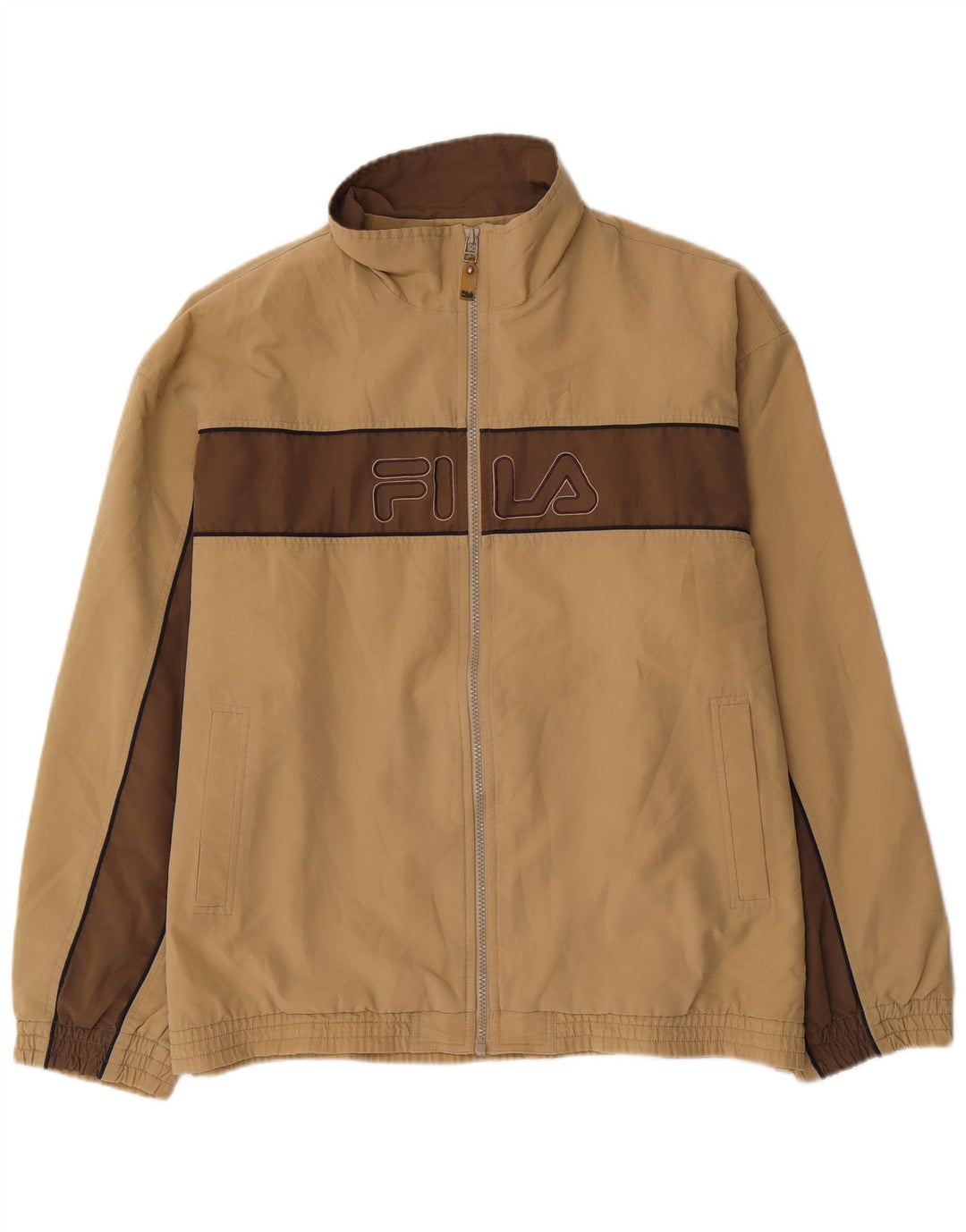 Jaqueta masculina com agasalho gráfico FILA grande bloco colorido bege