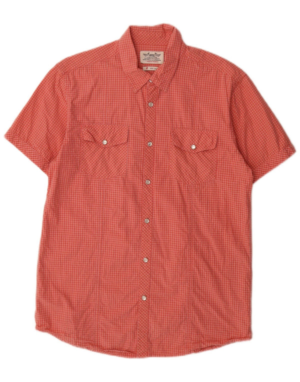 Camisa masculina de manga curta Rifle grande algodão vermelho guingão