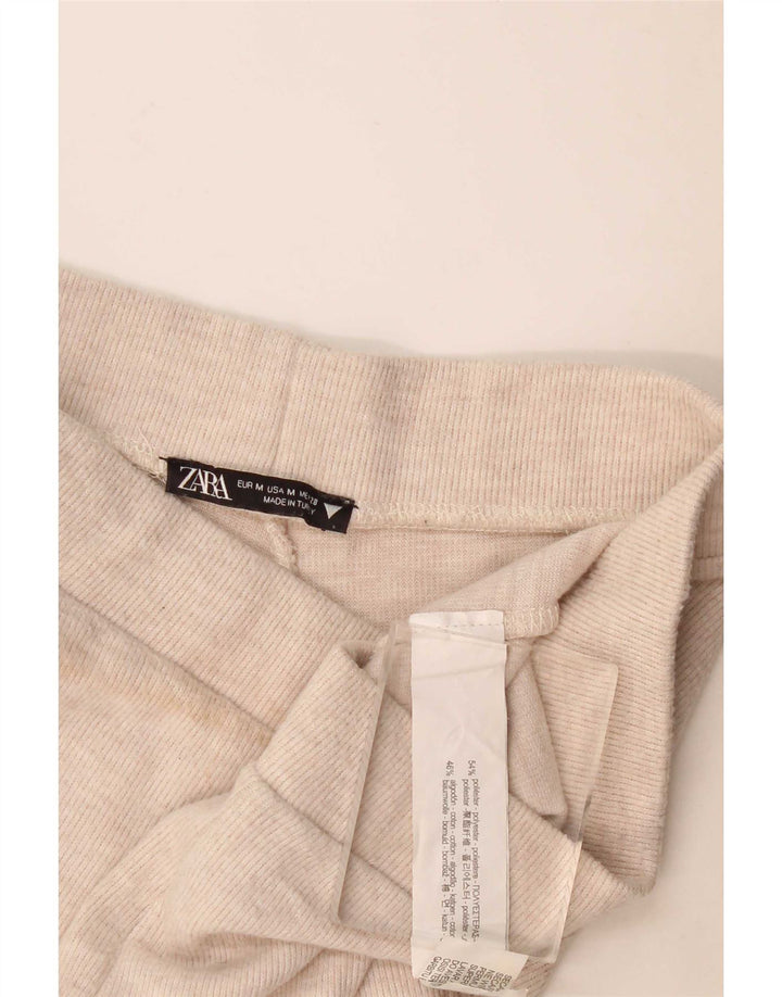 Calça de treino feminina Zara UK 12 poliéster bege médio