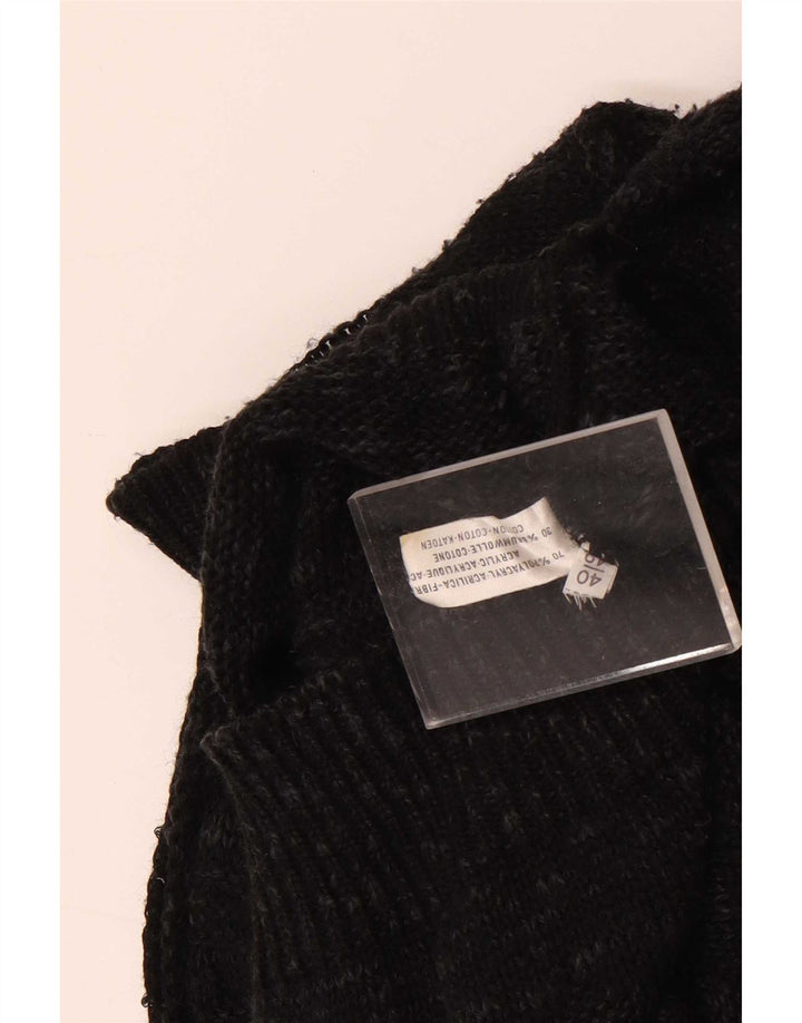 Suéter feminino vintage com gola canoa UE 40 médio preto geométrico
