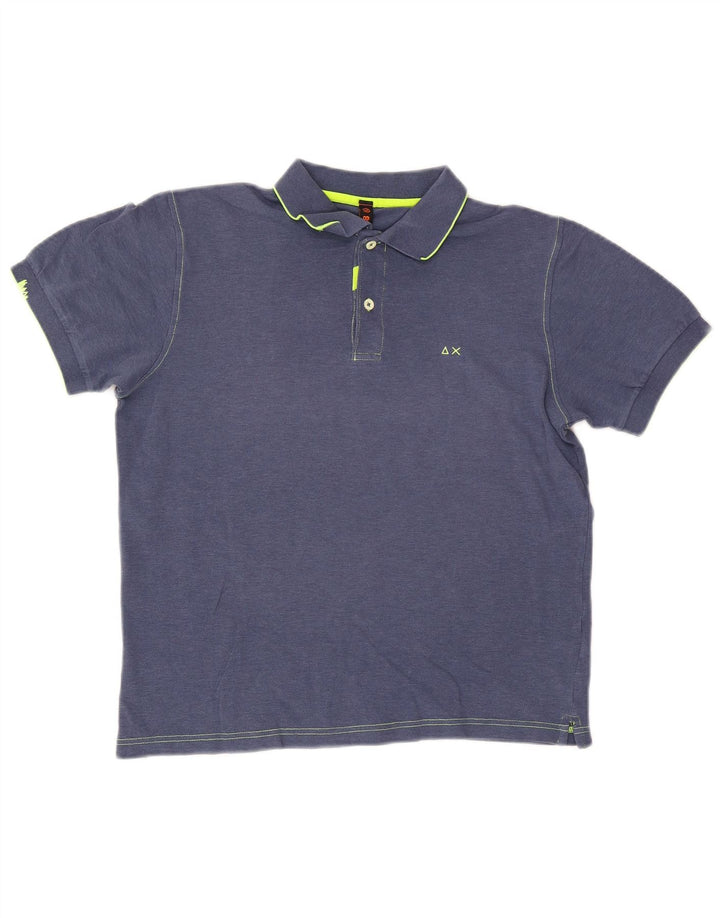 Camisa polo masculina Sun68 de algodão azul marinho médio