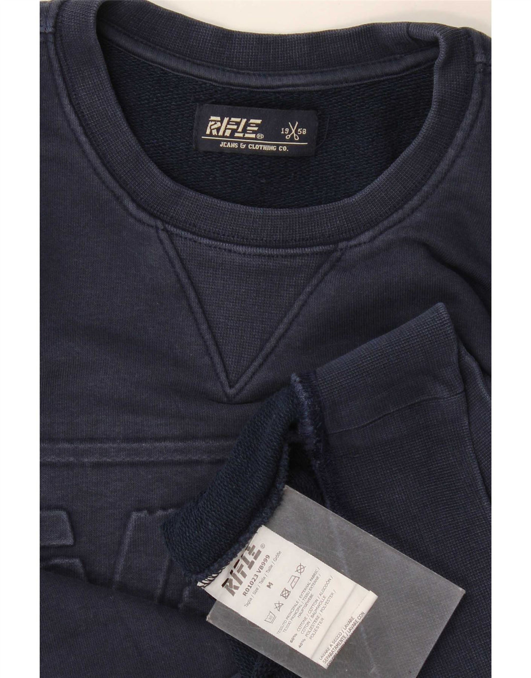 Rifle masculino moletom gráfico jumper médio algodão azul marinho