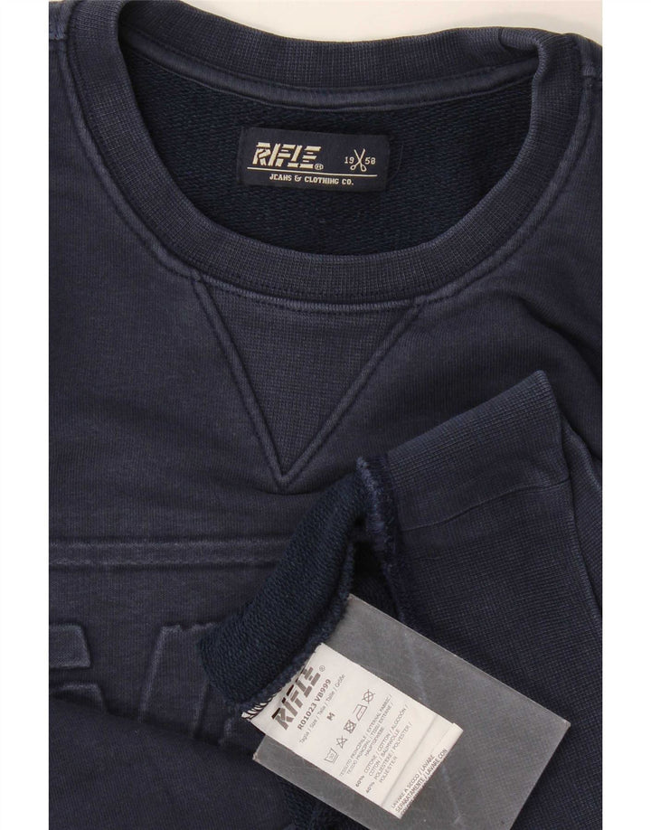Rifle masculino moletom gráfico jumper médio algodão azul marinho
