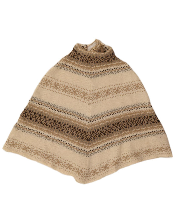 Benetton Poncho Jumper feminino tamanho único bege lã Fair Isle