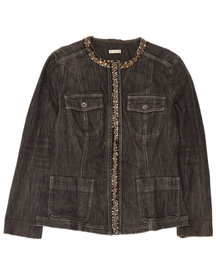 Jaqueta jeans feminina Marella UK 16 grande algodão cinza