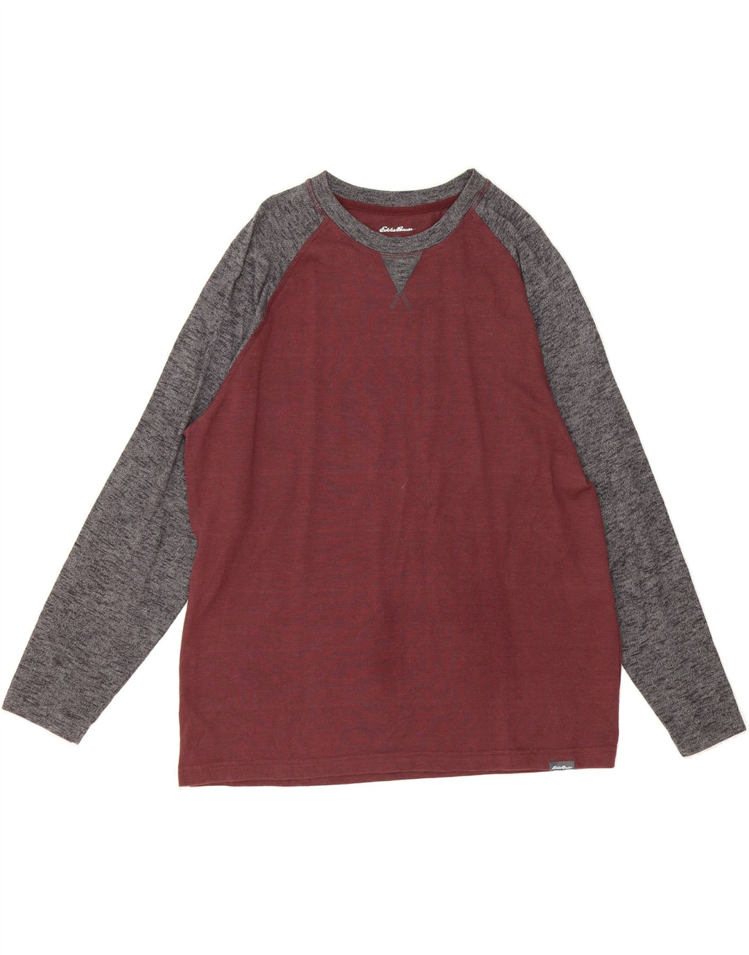 EDDIE BAUER Mens Top Long Sleeve XL Burgundy Colourblock Cotton Vintage Eddie Bauer and Second-Hand Eddie Bauer from Messina Hembry 