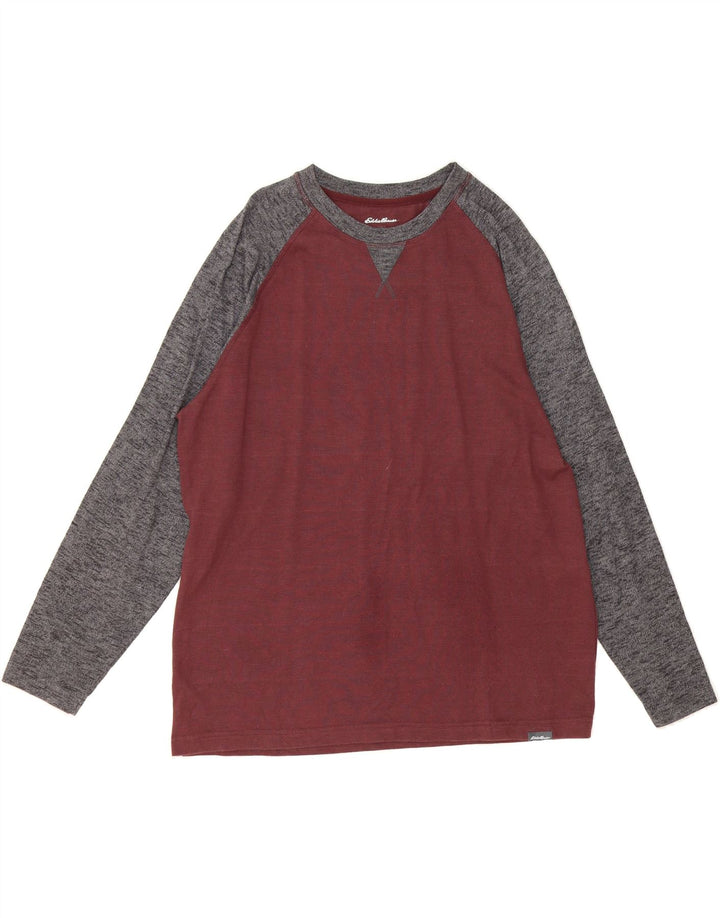 EDDIE BAUER Mens Top Long Sleeve XL Burgundy Colourblock Cotton Vintage Eddie Bauer and Second-Hand Eddie Bauer from Messina Hembry 