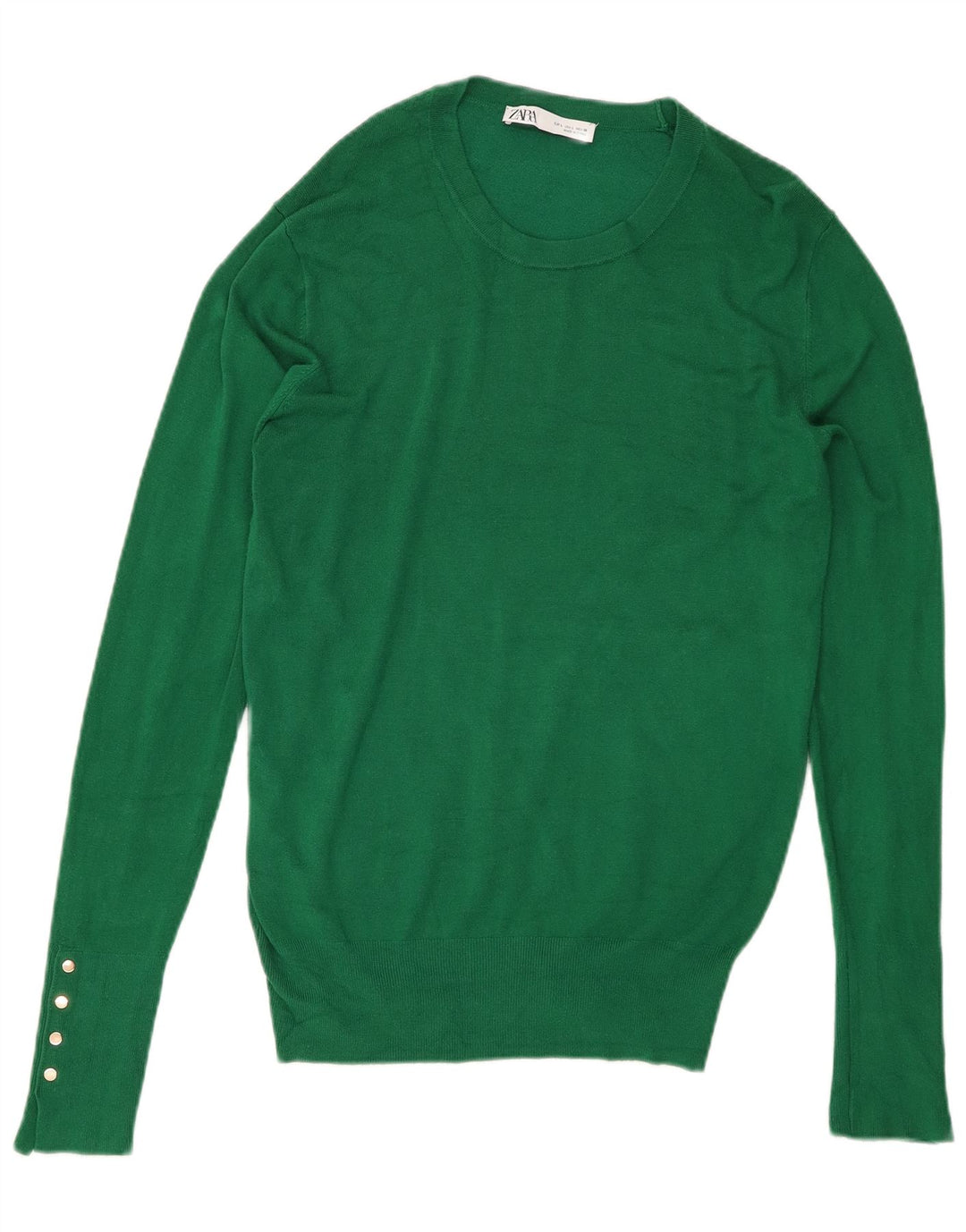 Suéter feminino Zara com gola redonda, Reino Unido 14, grande, verde