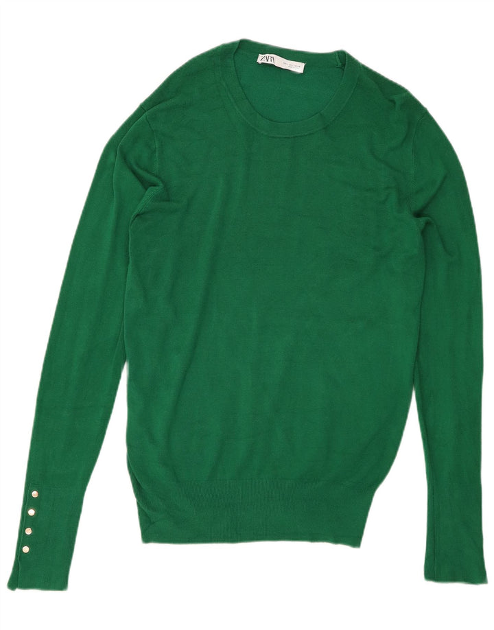 Suéter feminino Zara com gola redonda, Reino Unido 14, grande, verde