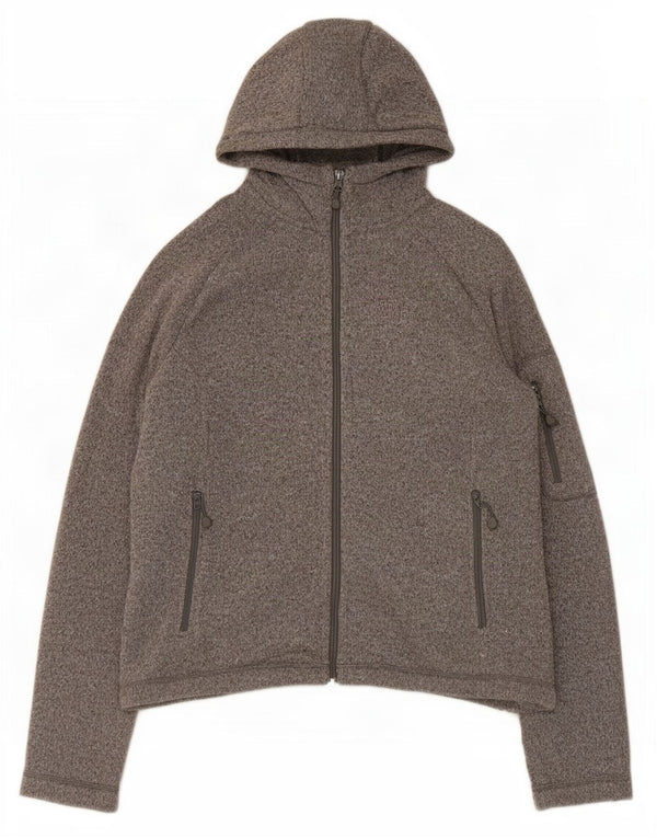 Jack Wolfskin Suéter feminino com capuz e zíper Reino Unido 18/20 XL poliéster manchado cinza
