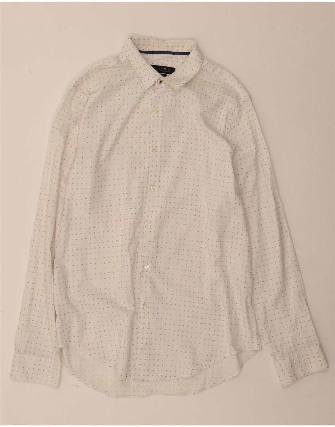 Camisa masculina ZARA Slim Fit XL algodão manchado branco
