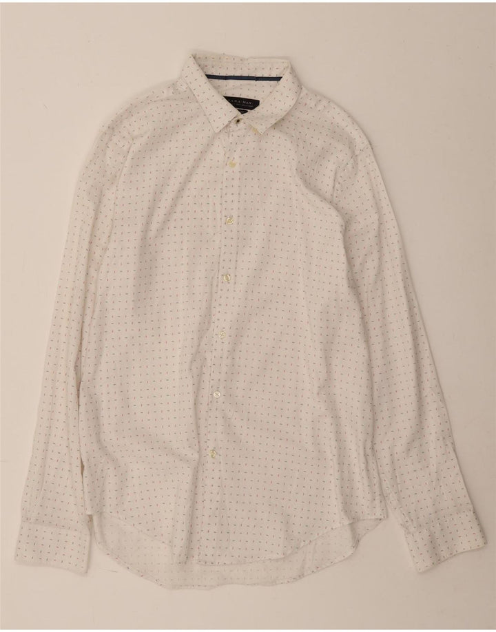 Camisa masculina ZARA Slim Fit XL algodão manchado branco