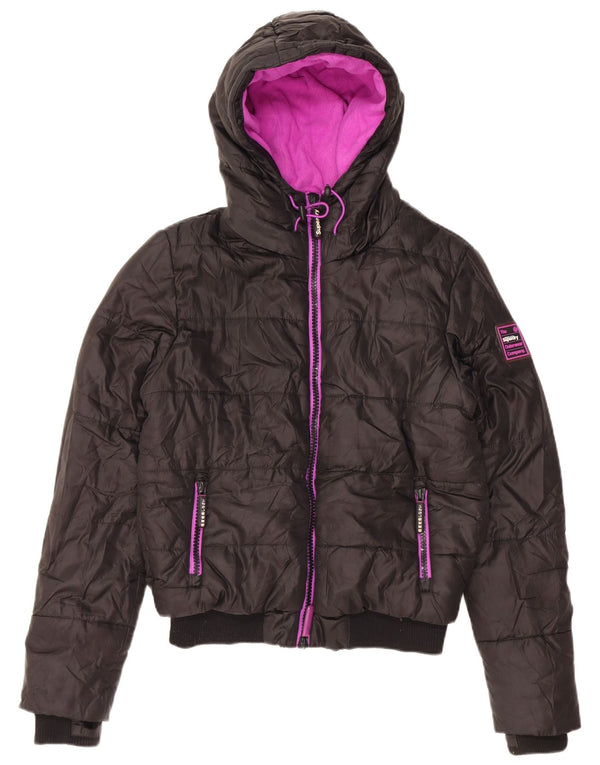 Superdry Womens Hooded Padded Jacket UK 40 Large Black Polyester