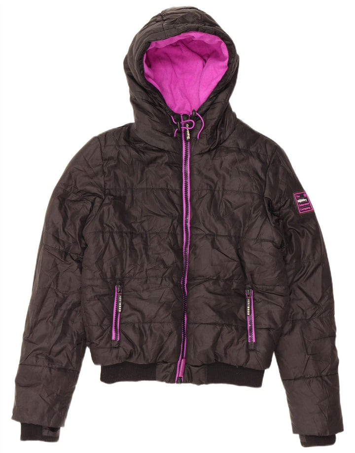 Jaqueta acolchoada com capuz feminina Superdry UK 40 grande poliéster preto