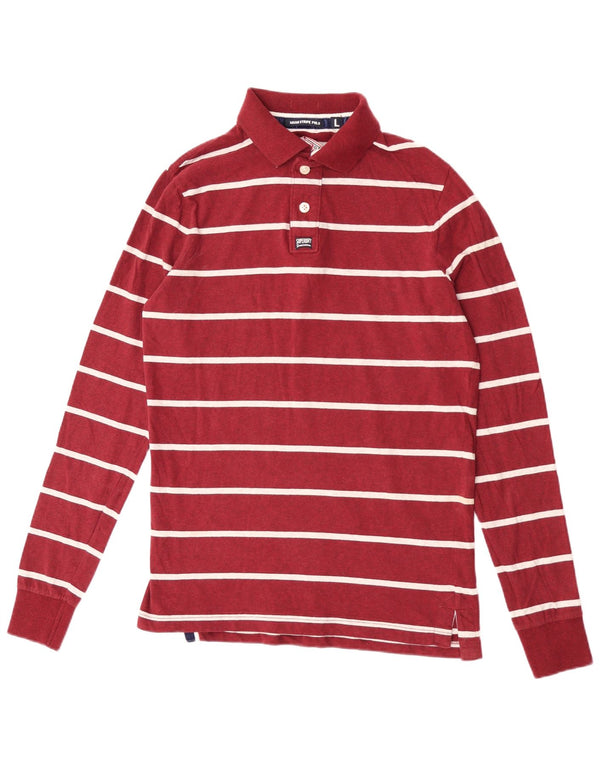 Camisa polo masculina de rugby de manga comprida Superdry grande algodão listrado cor de vinho