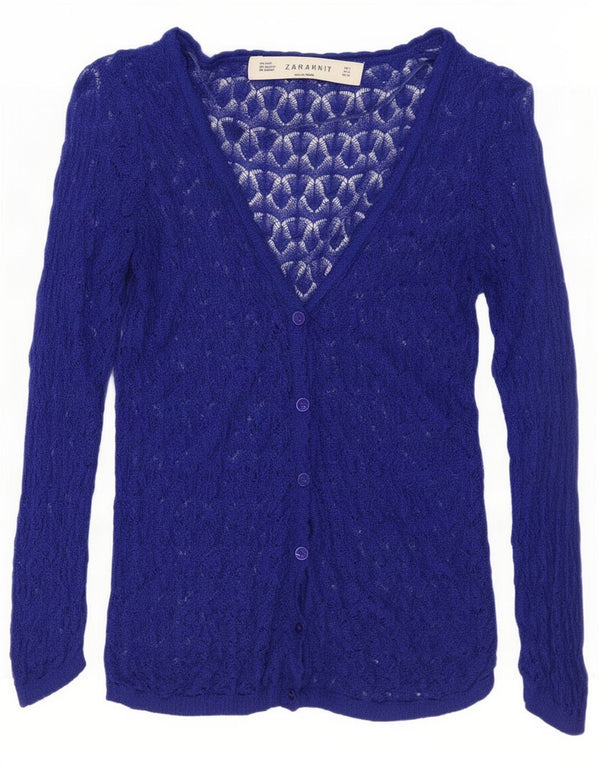 Suéter cardigã feminino Zara manga 3/4 oversized Reino Unido 10 pequeno azul acrílico