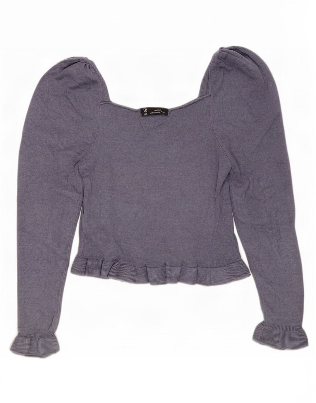 Zara Top curto feminino manga comprida Reino Unido 12 azul médio